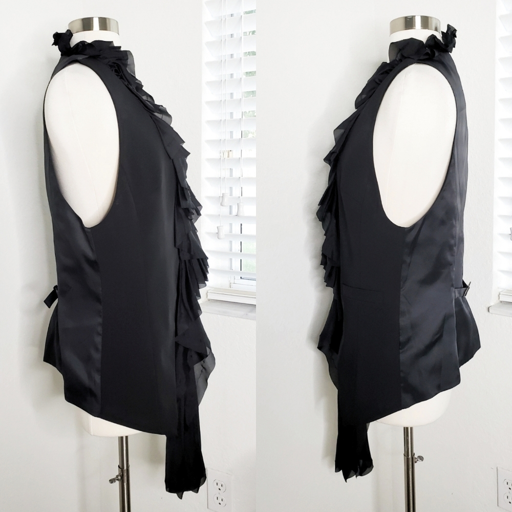 •ELIZABETH & JAMES• Dandy Silk Trim Black Vest L. - Picture 4 of 8